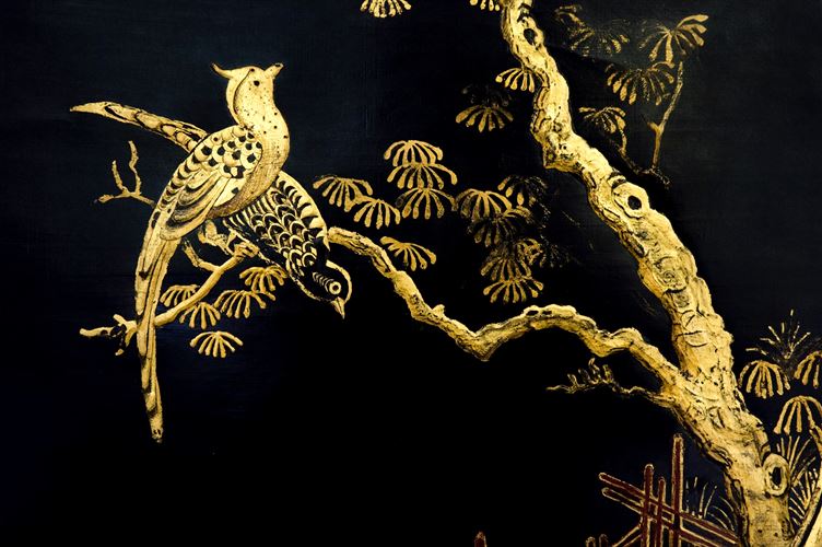 Asian Lacquer and Gold Leaf Painting on Wood – Studio Sonja Milan